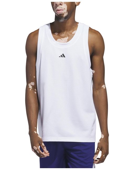 Adidas White Legends Sleeveless 3-stripes Logo Basketball Tank for men