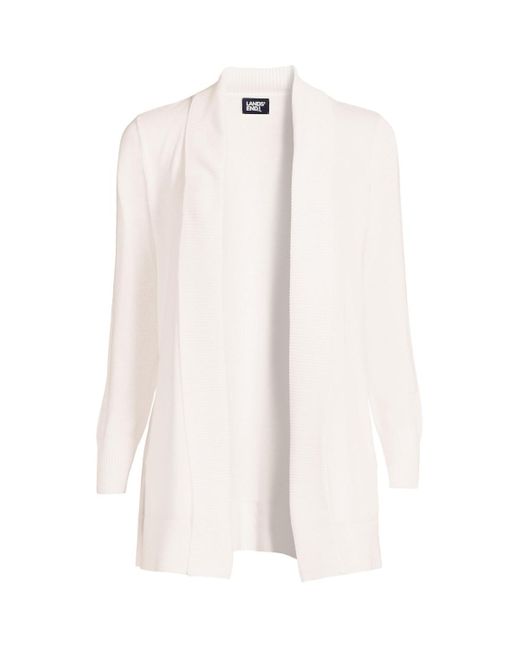 Lands' End White Plus Size School Uniform Cotton Modal Shawl Collar Cardigan Sweater