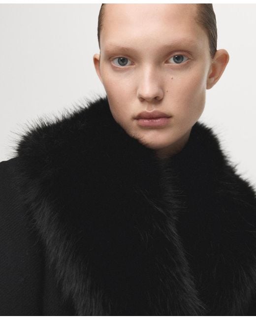 Mango Black Fur Collar Manteco Wool Coat