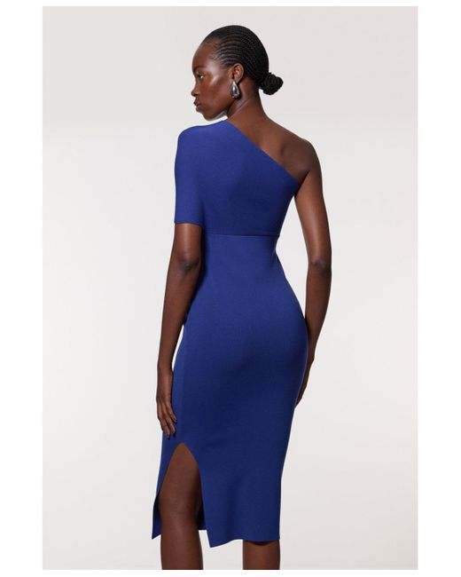 Karen Millen Blue Knitted One Shoulder Dress