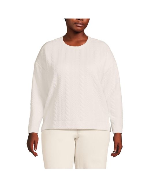 Lands' End White Plus Size Over D Quilted Cable Sweatshirt