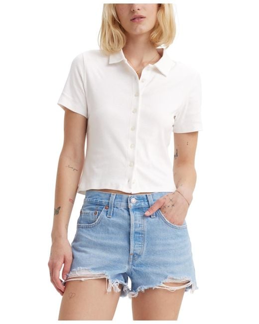 Levi's White Suki Cotton Stripe-print Button-front Polo Shirt