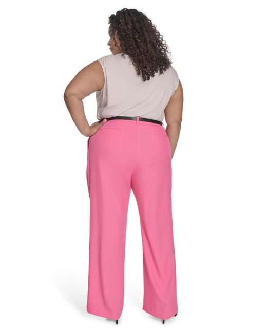 Calvin Klein Pink Plus Size Mid-rise Wide-leg Pants