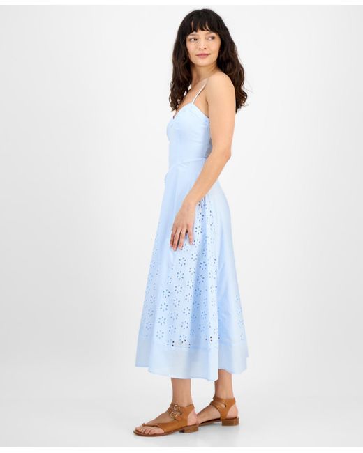 And Now This Blue Petite V-neck Sleeveless Eyelet Maxi Dress