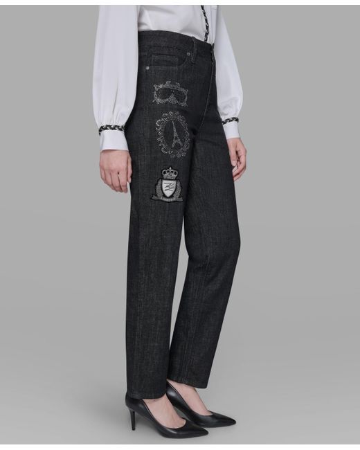 Karl Lagerfeld Black Patch Denim Straight-leg Jeans