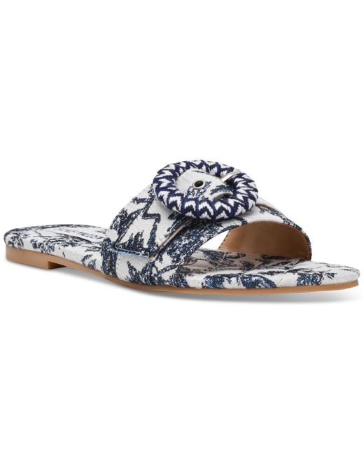 Steve Madden Blue Merla Raffia Buckle Slide Sandals