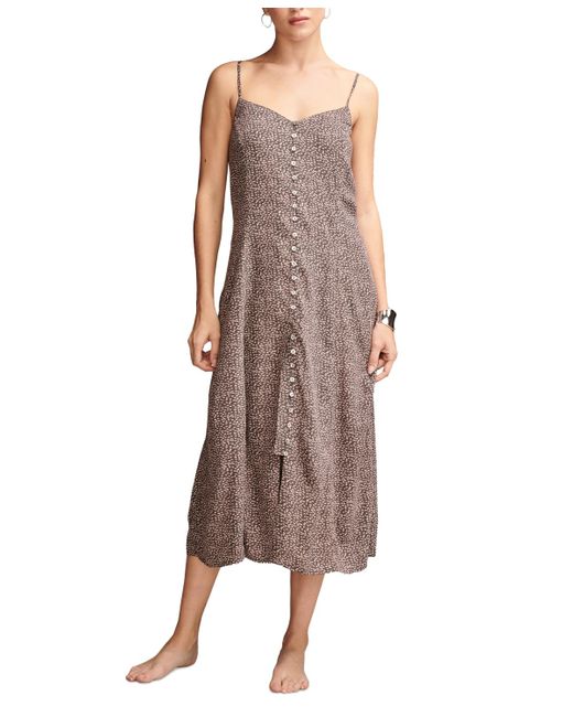 Lucky Brand Brown Printed Button-front Midi Slip Dress