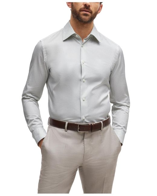 Boss Gray Boss By Striped Cotton Slim-fit Shirt for men