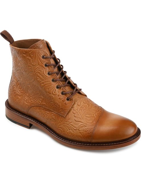 Taft Brown Paris Floral Embossed Leather Dress Boots for men