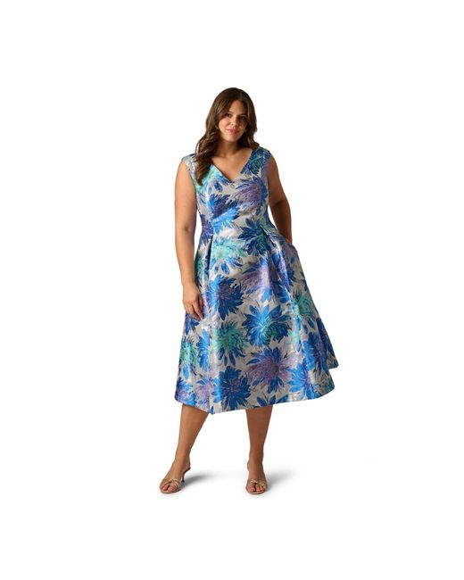 adrianna papell blue multi dress One Shoulder Tiered Floral Chiffon Gown In Blue Multi