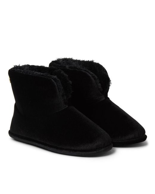 Dearfoams Black Sara Shiny Velour Bootie House Slipper Boot