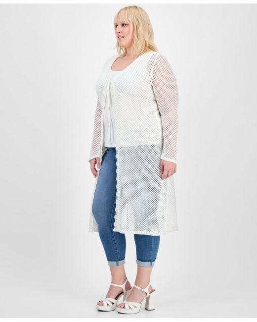 Madden Girl Blue Trendy Plus Size Mesh Tie-front Duster