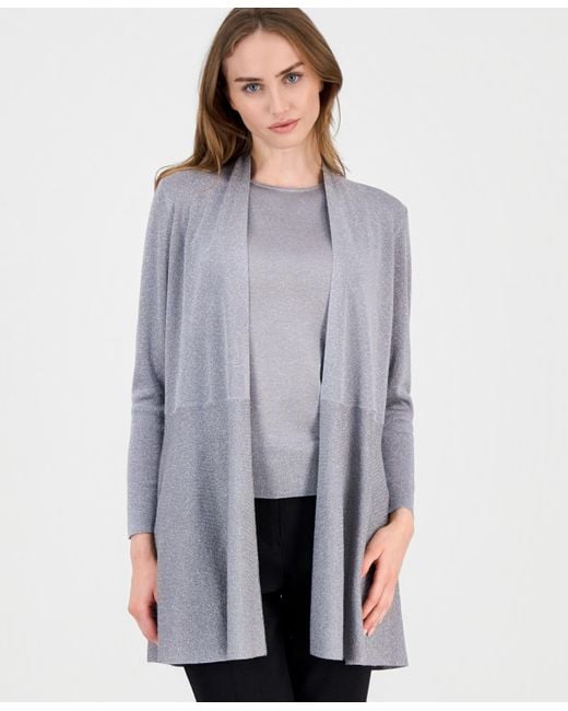 Anne Klein Blue Monteray Metallic Open-front Cardigan