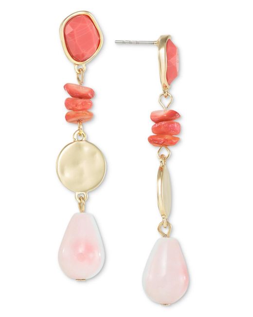Style & Co. Pink Stone & Bead Linear Drop Earrings