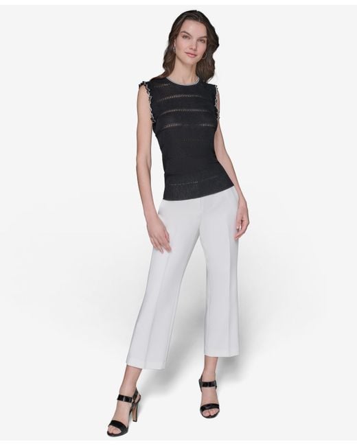 Karl Lagerfeld Black Pointelle Knit Sleeveless Top