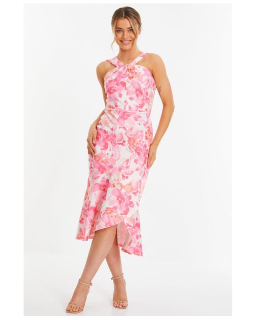 Quiz Pink Floral Halter Midi Dress