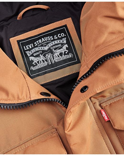 Levi's Brown Quilted Hooded Puffer Jacket for men