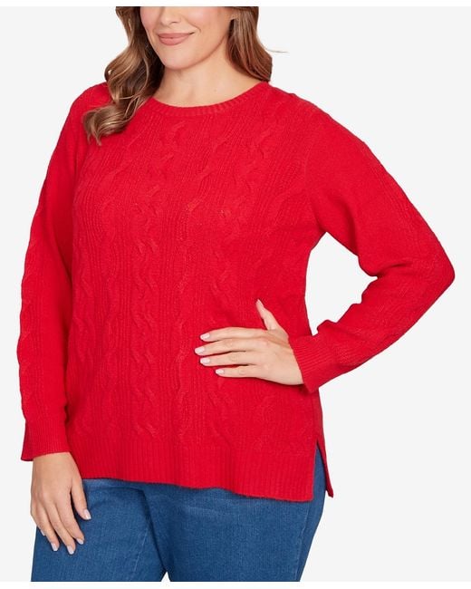 Ruby Rd Red Plus Size Mixed Cable Cozy Sweater