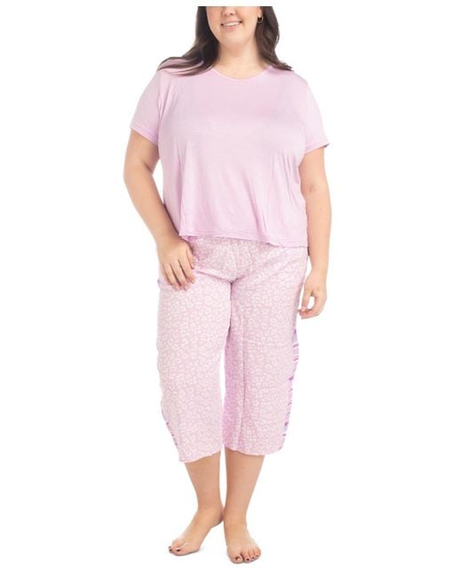 Muk Luks Pink Plus Size 2-pc. Coastal Life Cropped Pajamas Set