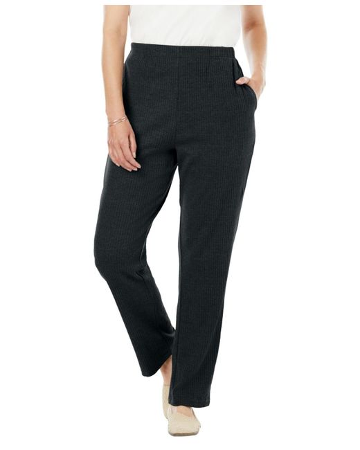 Woman Within Black Within Tall 7-day Knit Ribbed Straight Leg Pant
