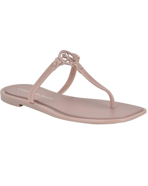 Calvin Klein Pink Edhen Logo T-strap Flat Jelly Sandals