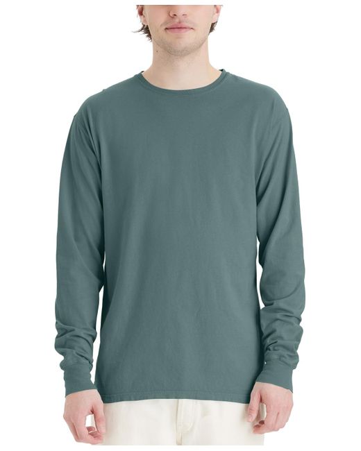 Hanes Green Garment Dyed Long Sleeve Cotton T-shirt