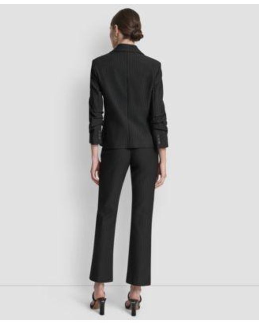 DKNY Black Pinstripe Ruched Sleeve One Button Blazer Mid Rise Pinstripe Pants