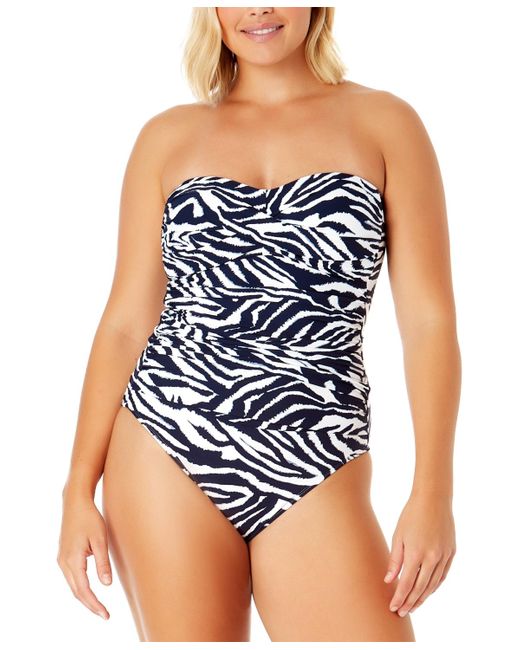 Anne Cole Blue Twist-front Strapless One Piece Swimsuit