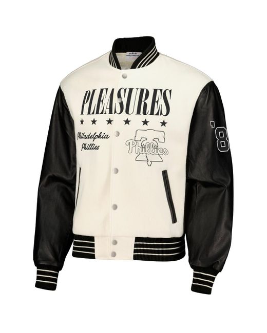 Pleasures Black Philadelphia Phillies Full-snap Varsity Jacket for men