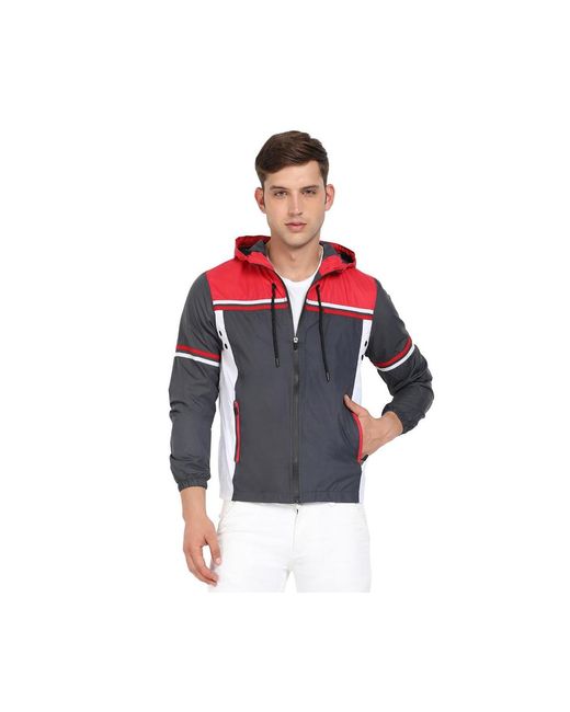 Campus Sutra Blue Multicolor Zip-front Jacket With Insert Pocket for men