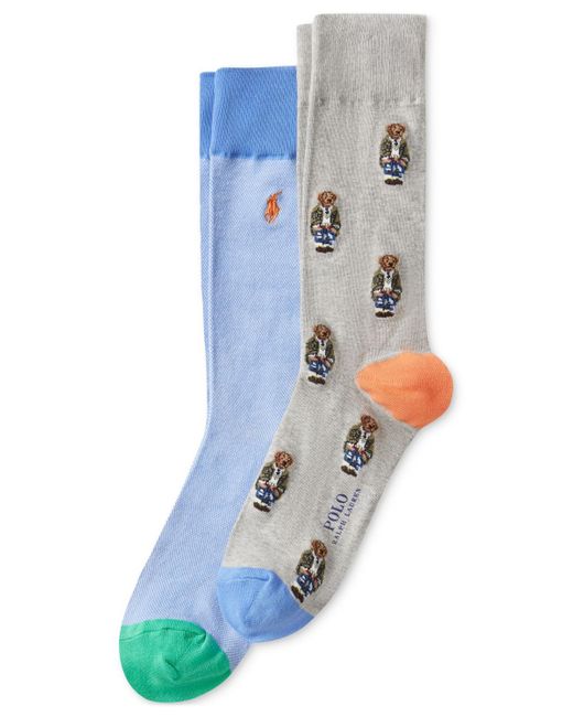 Polo Ralph Lauren Blue 2-pk. American In Paris Mini Bear Slack Socks for men