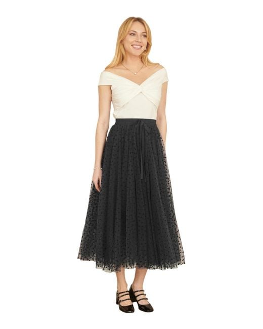Yumi' Black Mesh Heart Print Tulle Skirt