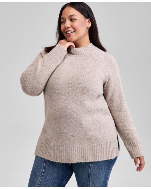 And Now This Gray Trendy Plus Size Mock-neck Sweater