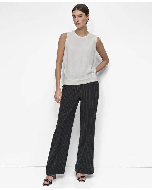 DKNY White Mixed-media Crewneck Sleeveless Sweater