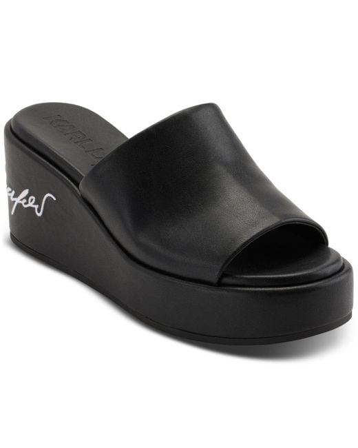 Karl Lagerfeld Black Calvina Platform Wedge Sandals