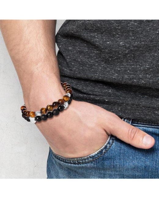 Lucky Brand Stretch Stone Bracelet Set – Black Onyx & Tiger S Eye