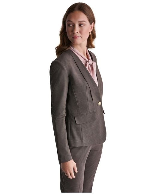 BCBGMAXAZRIA Brown Plaid Shoulder-padding Blazer