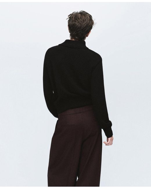 Mango Black Perkins-neck Button Sweater