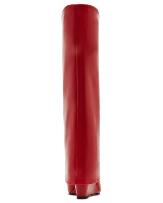 Madden Girl Red Evander Wide-calf Fold-over Cuffed Knee High Wedge Dress Boots