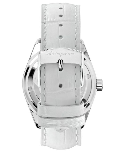 Abingdon Co. Gray Amelia Gmt Multifunctional Genuine White Calf Leather Strap Watch 40mm