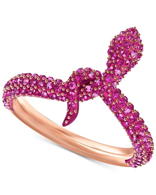Swarovski Pink Rose Gold-tone Crystal Snake Ring