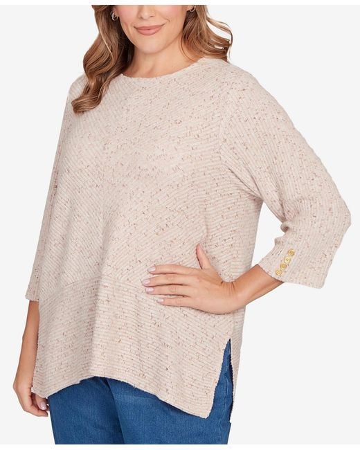Ruby Rd Natural Plus Size Speckled Heather Rib Knit Top