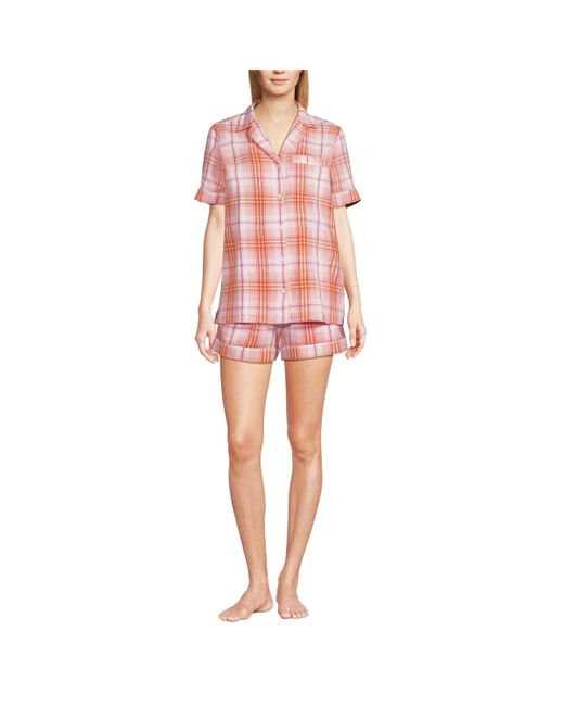 Lands' End Pink Linen 2 Piece Pajama Set