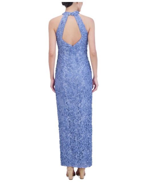 Jessica Howard Blue Embellished Lace Halter Gown