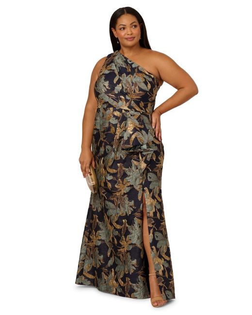 Adrianna Papell Plus Size Metallic Jacquard One-shoulder Long Dress | Lyst