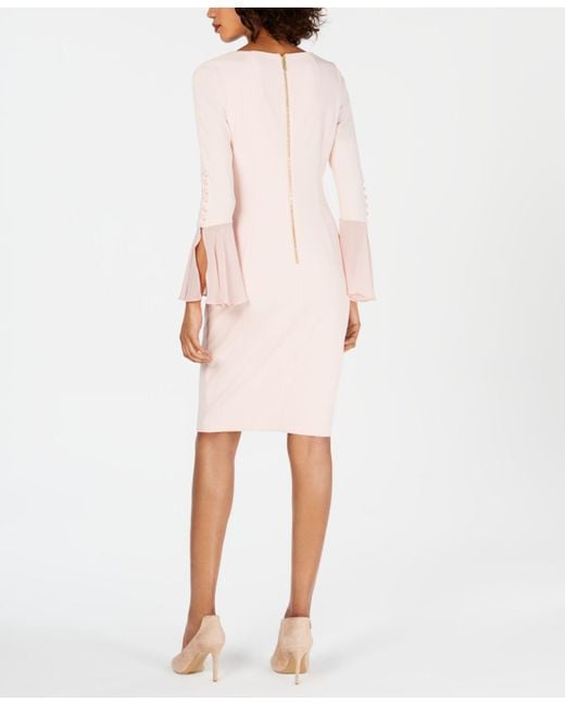Lyst - Calvin Klein Chiffon-bell-sleeve Sheath Dress in Pink