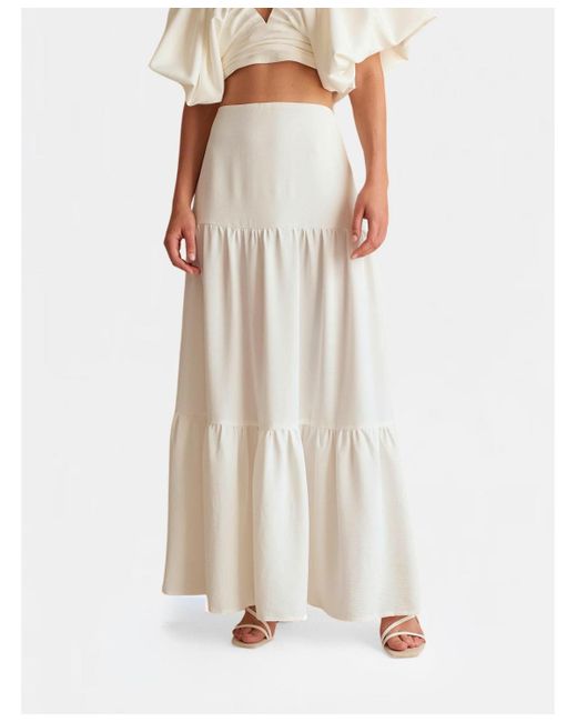 Nanas White Pleated Mid-rise Summer Maxi Skirt