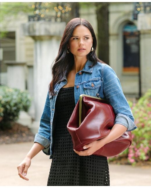 Patricia Nash Serafina Extra Large Leather Kisslock Bag in Blue | Lyst