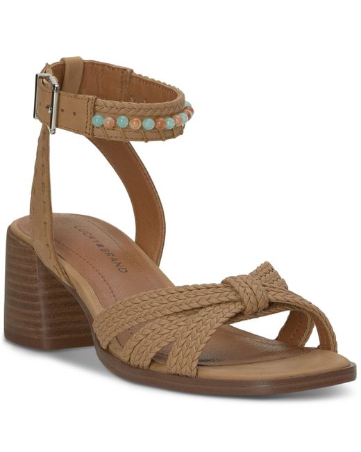 Lucky Brand Brown Jathan Beaded Ankle-strap Block-heel Sandals