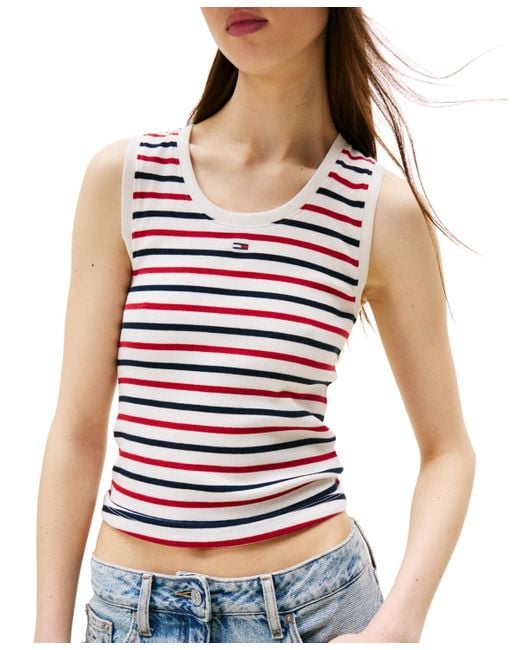 Tommy Hilfiger Blue Essential Ribbed Striped Tank Top
